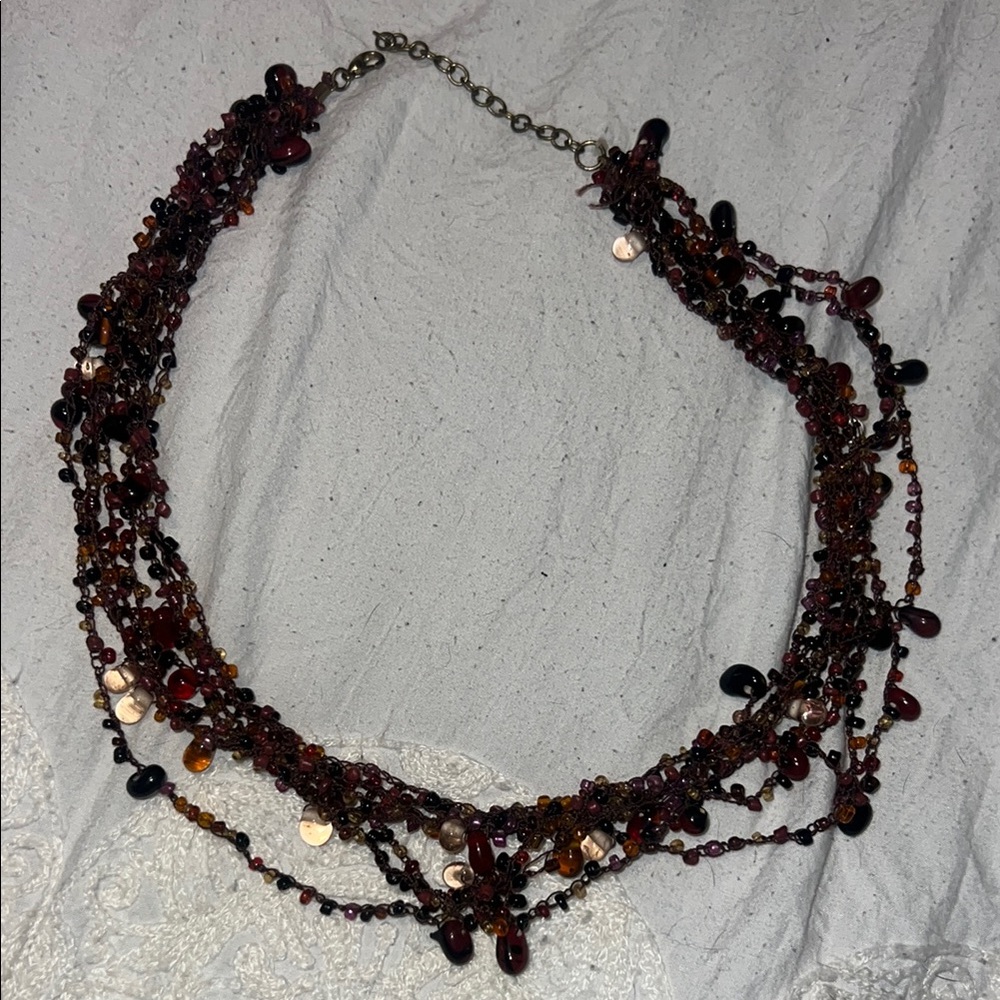 Vintage Amber Multi-Strand Beaded Necklace